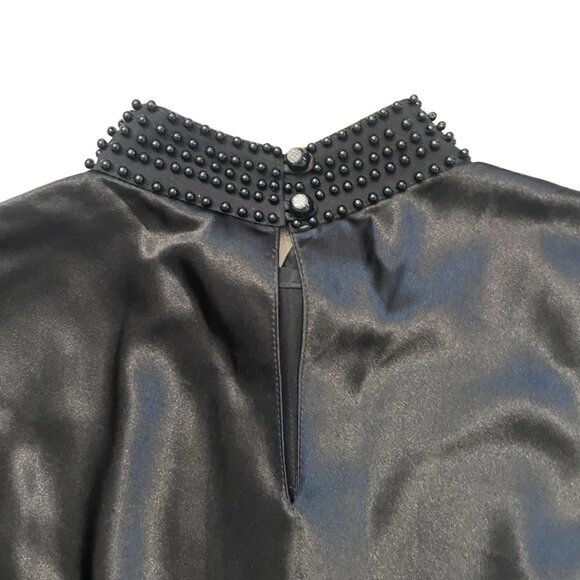 Calvin Tran Beaded Satin Blouse Top Women's Size Large Black Evening Party - Picture 5 of 11